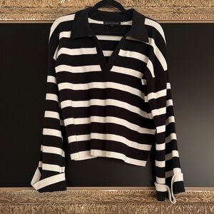 English Factory Black and White Striped V-Neck Sweater